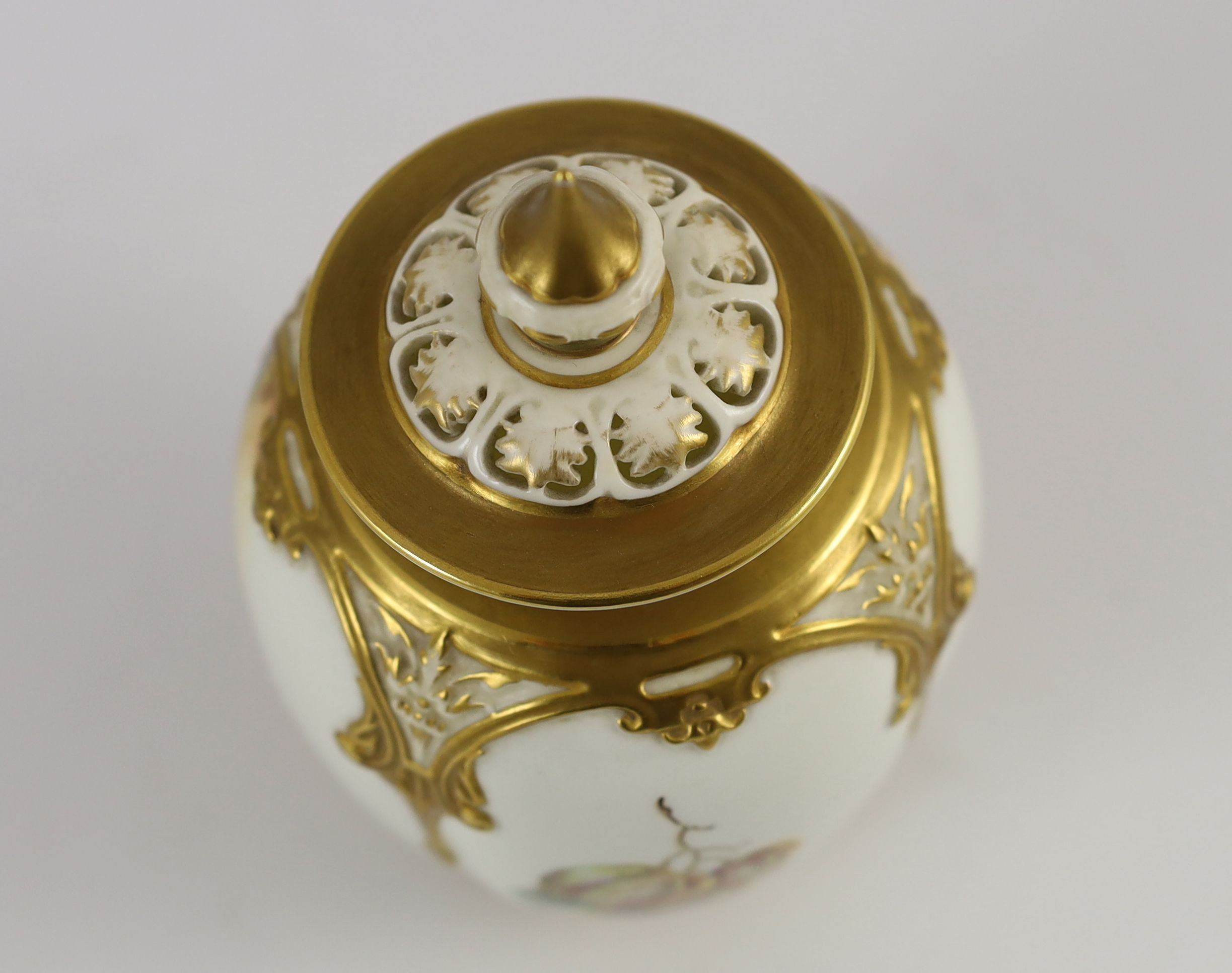A Royal Worcester fruit painted vase and cover, by John Freeman, c.1962, 19cm high
